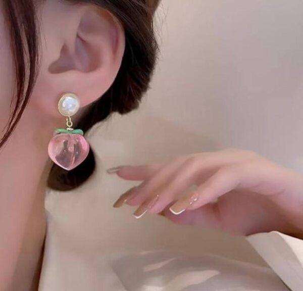 Korean Peach Shape Pearl Drop Earring - Image 4