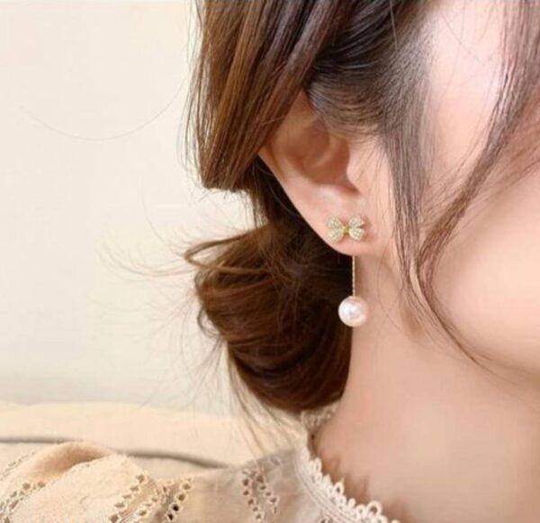 Bow Stone Drop Korean Earring - Image 4