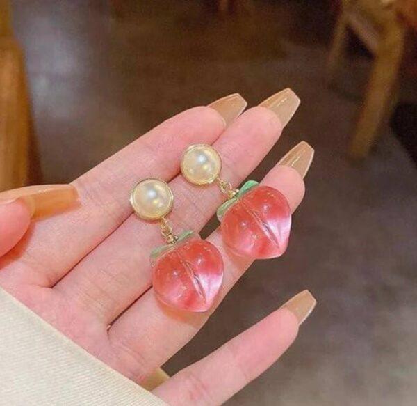 Korean Peach Shape Pearl Drop Earring - Image 3