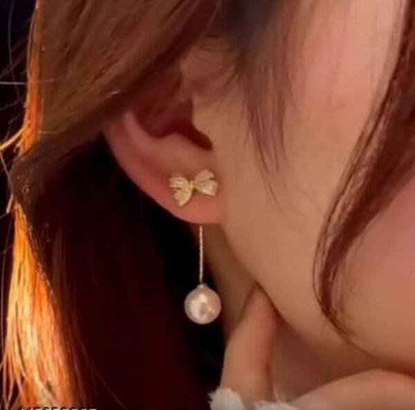 Bow Stone Drop Korean Earring - Image 3